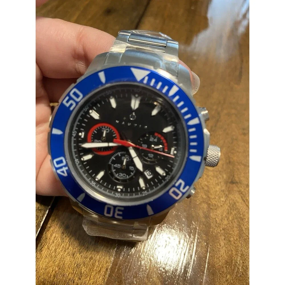 Nautis Men's Quartz Chronograph Date Watch Blue Rotating Bezel Black Dial